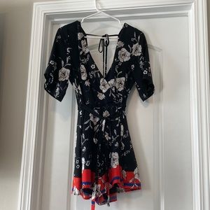 Trixxi Black, Red, and Blue Floral Romper